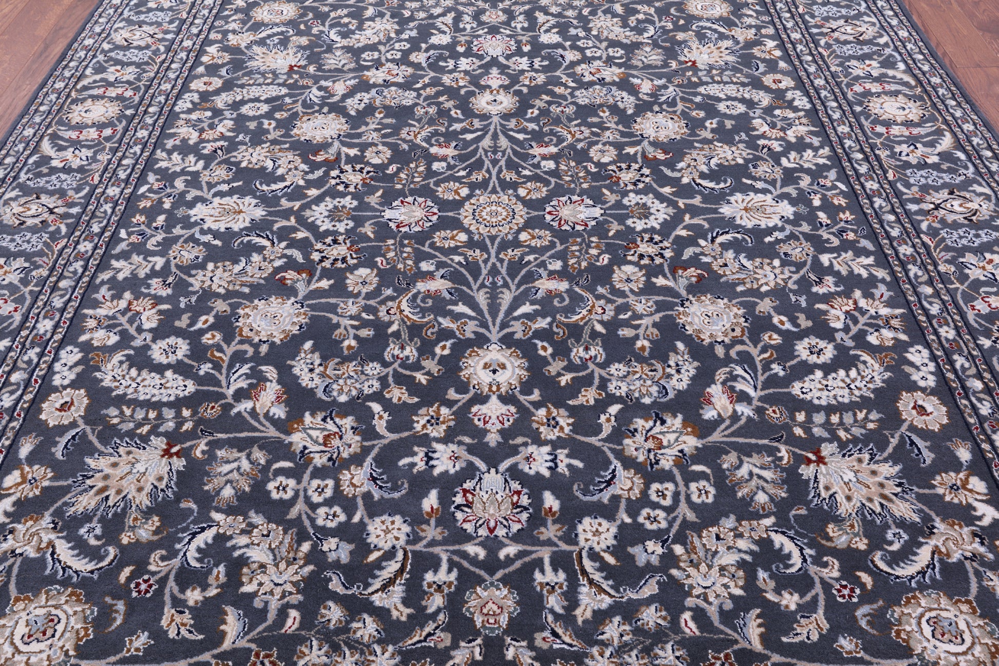Grey Persian Nain Hand Knotted Wool & Silk Rug - 8' 0" X 10' 0" - Golden Nile