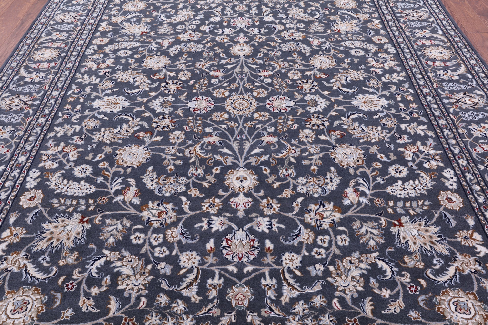 Grey Persian Nain Hand Knotted Wool & Silk Rug - 8' 0" X 10' 0" - Golden Nile