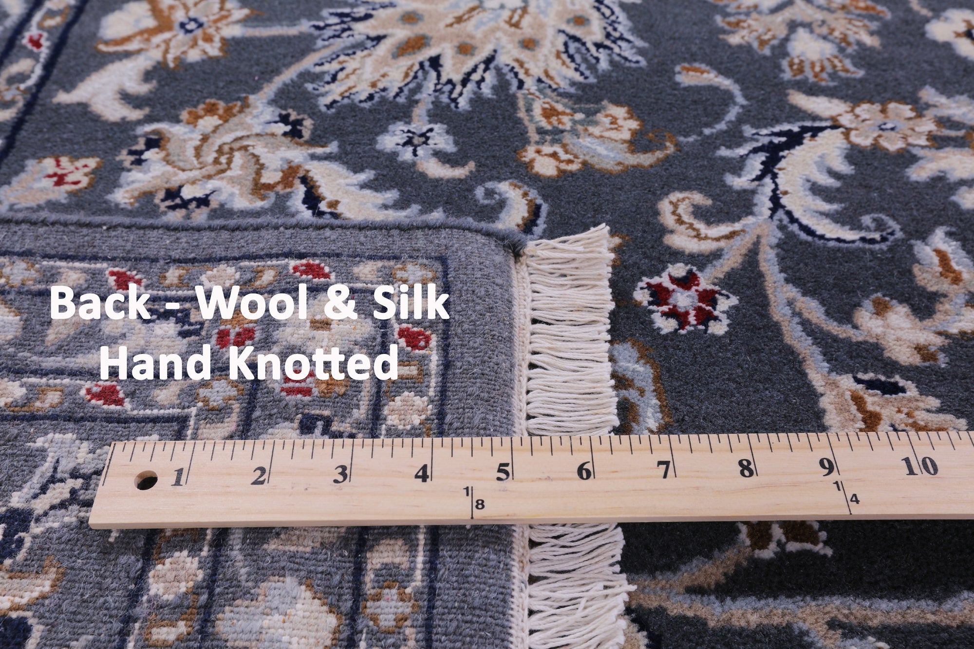 Grey Persian Nain Hand Knotted Wool & Silk Rug - 8' 0" X 10' 0" - Golden Nile