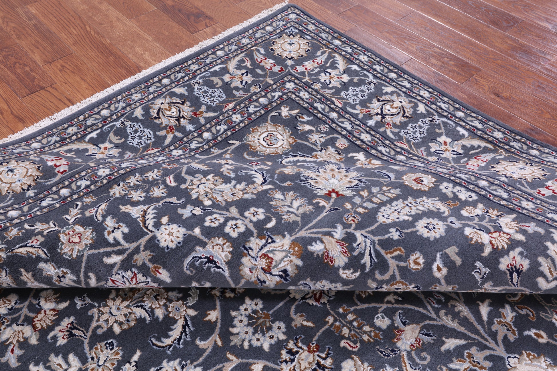 Grey Persian Nain Hand Knotted Wool & Silk Rug - 8' 0" X 10' 0" - Golden Nile
