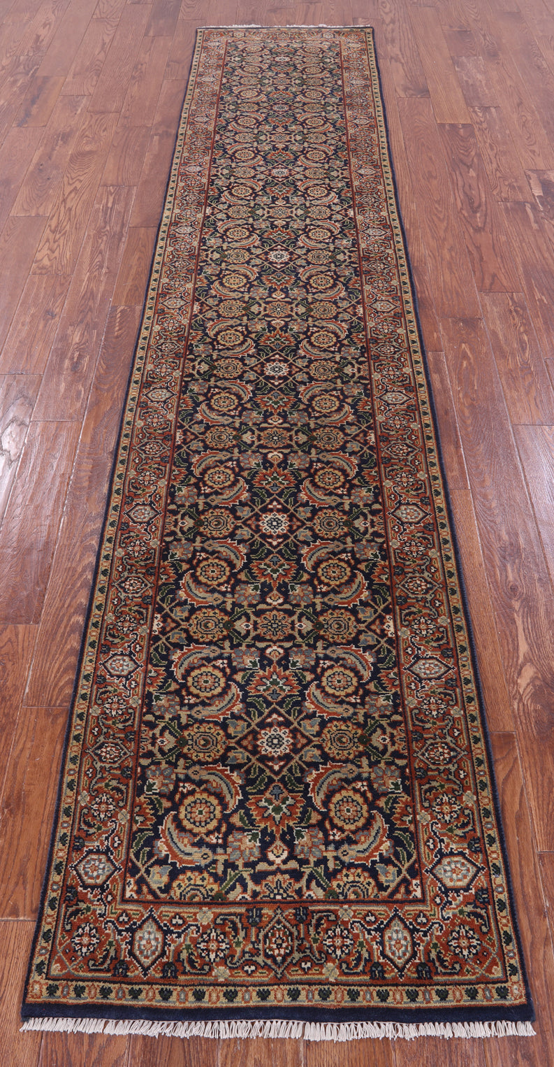 Blue Persian Hill Herati Handmade Wool Runner Rug - 2' 6" X 12' 0" - Golden Nile