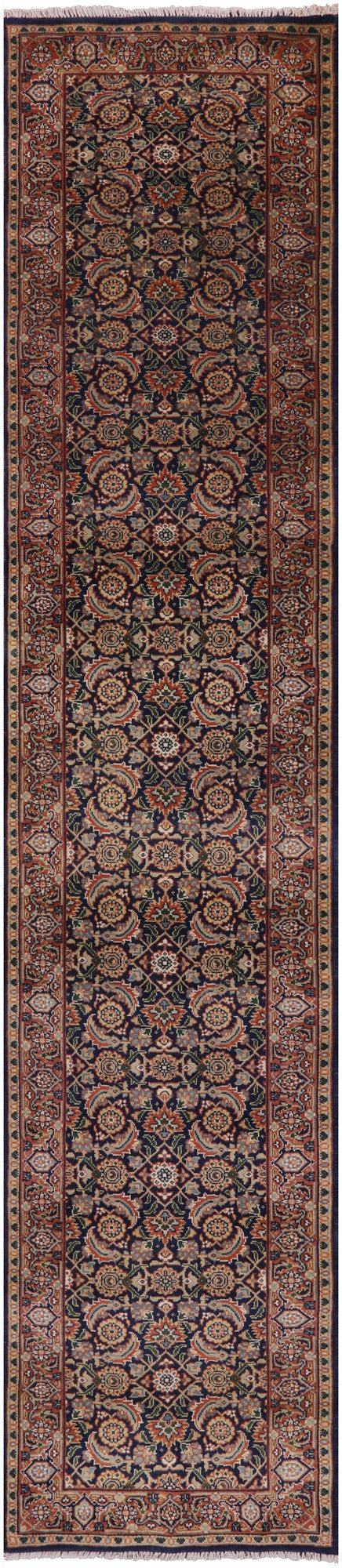 Blue Persian Hill Herati Handmade Wool Runner Rug - 2' 6" X 12' 0" - Golden Nile