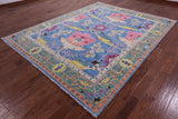 Blue Turkish Oushak Hand Knotted Wool Rug - 8' 1" X 10' 4" - Golden Nile