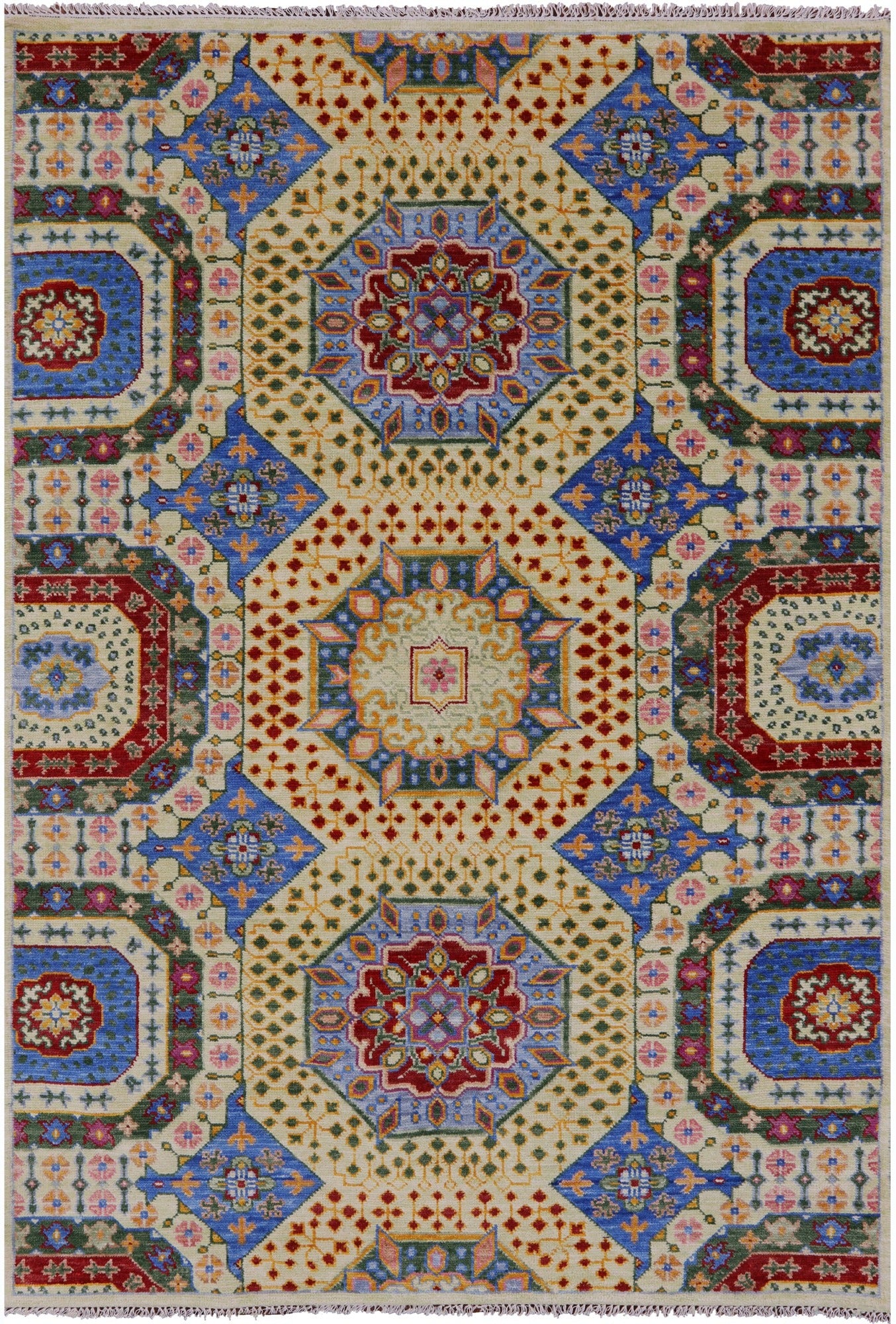 Geometric Persian Mamluk Hand Knotted Wool Rug - 6' 1" X 9' 0" - Golden Nile