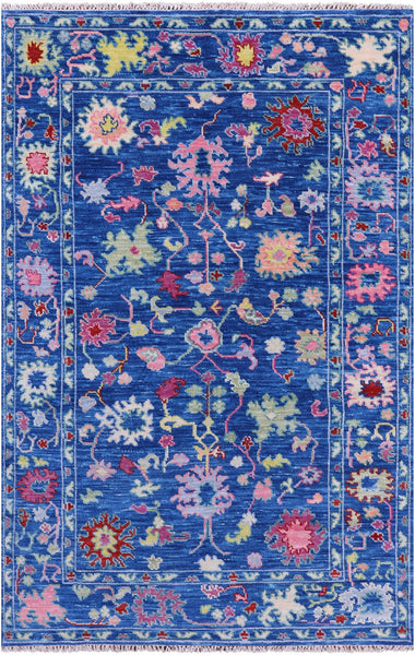 Blue Turkish Oushak Hand Knotted Wool Rug - 5' 0" X 8' 0" - Golden Nile