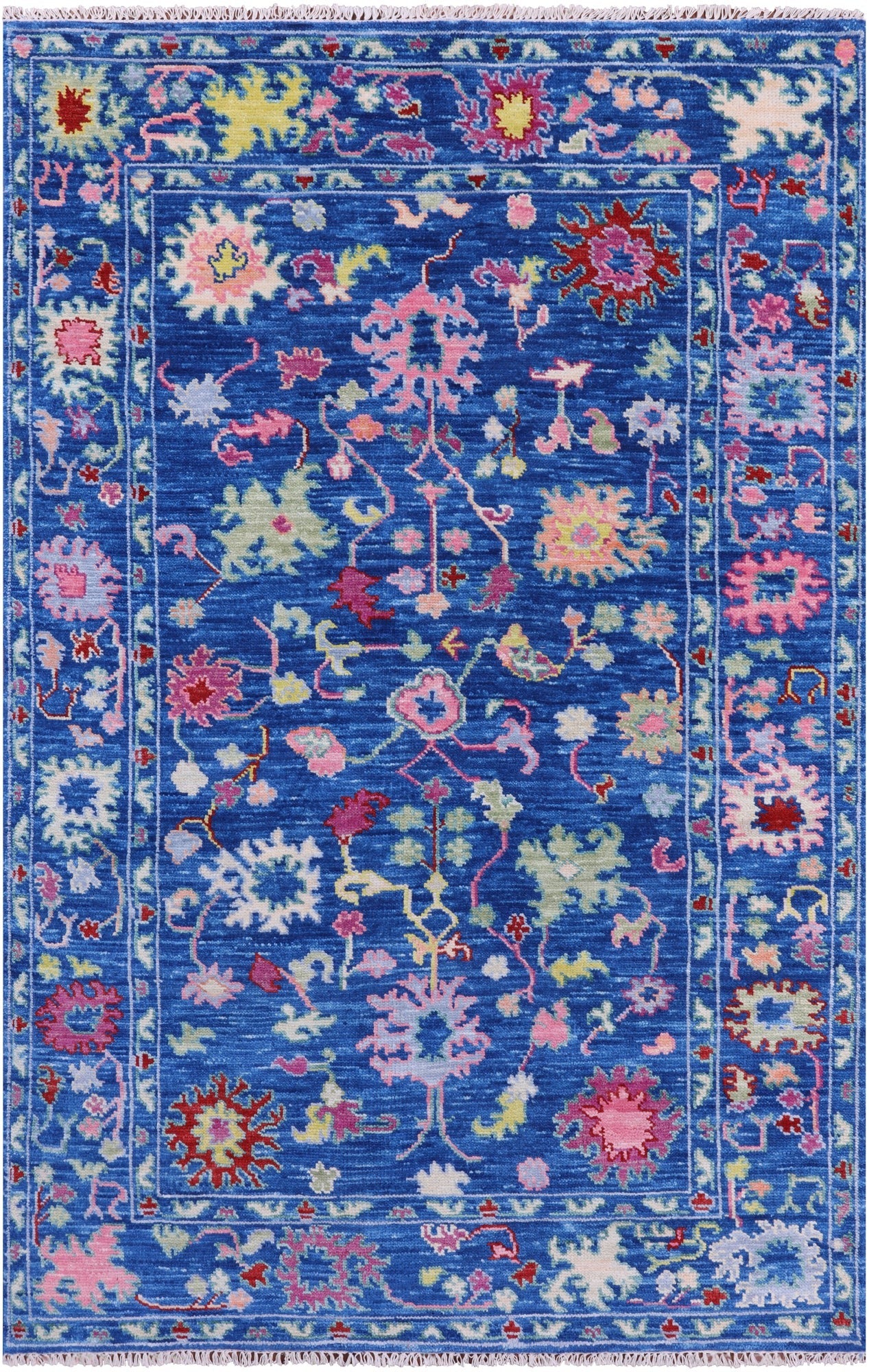 Blue Turkish Oushak Hand Knotted Wool Rug - 5' 0" X 8' 0" - Golden Nile