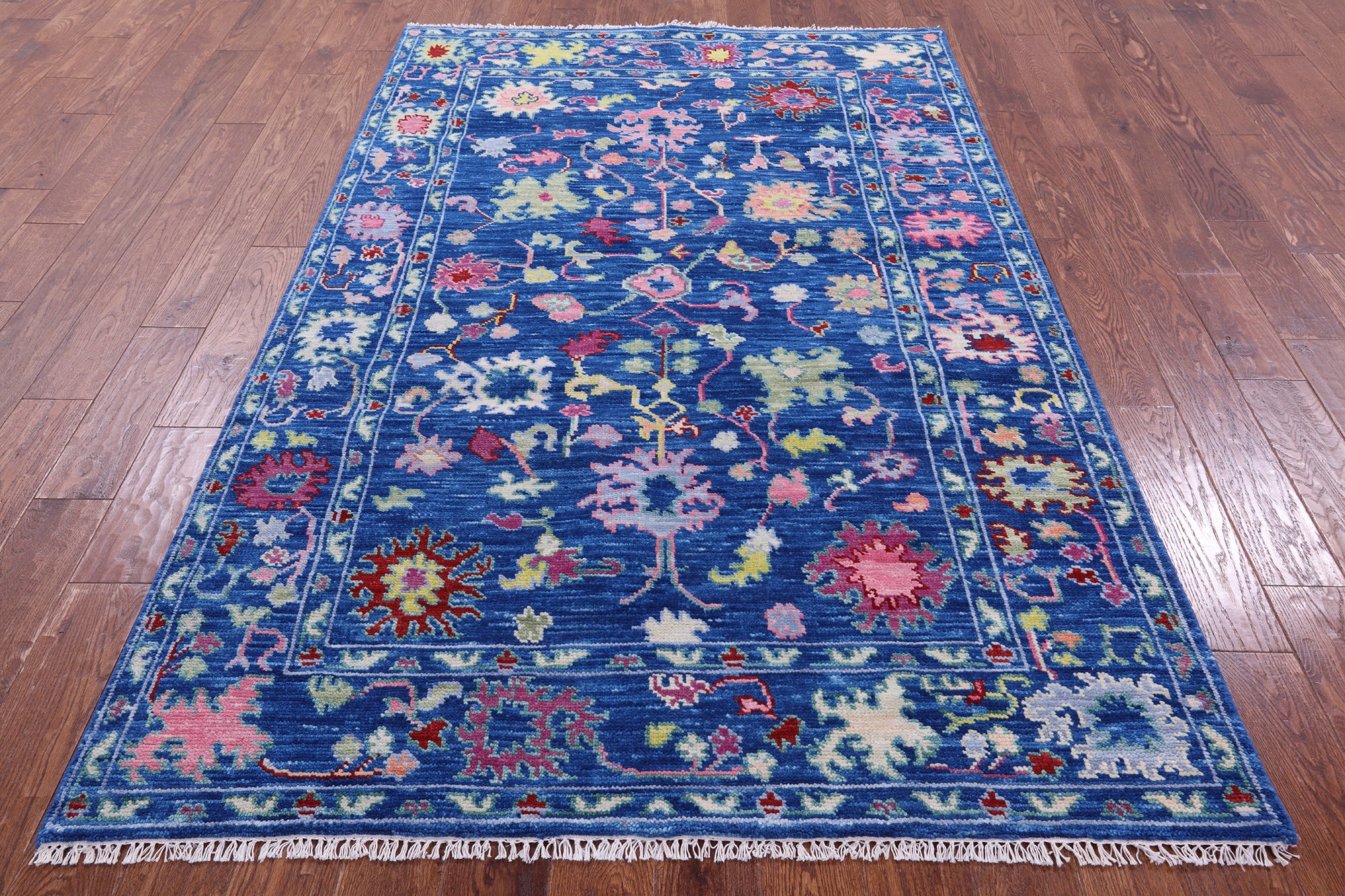 Blue Turkish Oushak Hand Knotted Wool Rug - 5' 0" X 8' 0" - Golden Nile