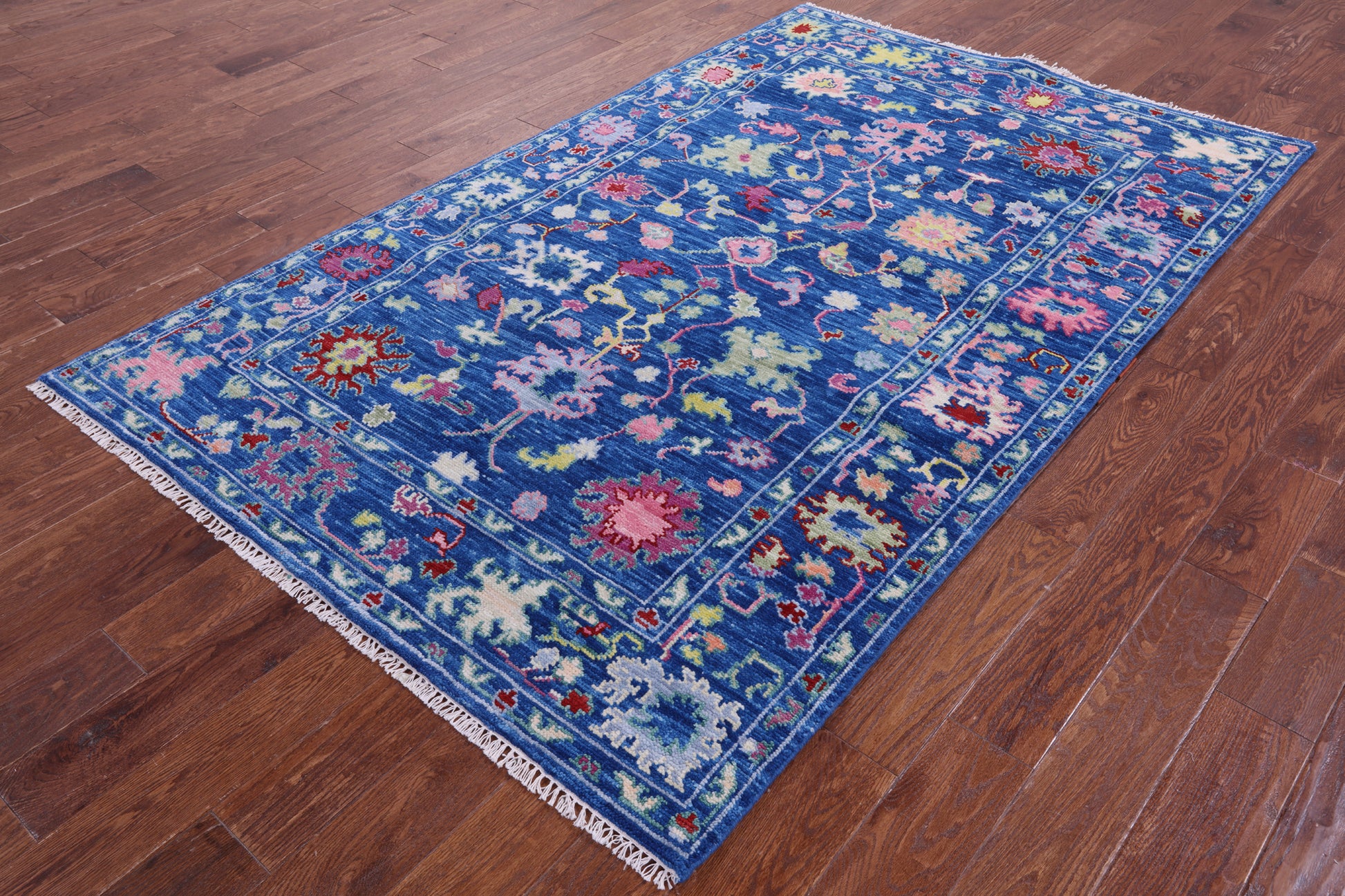Blue Turkish Oushak Hand Knotted Wool Rug - 5' 0" X 8' 0" - Golden Nile