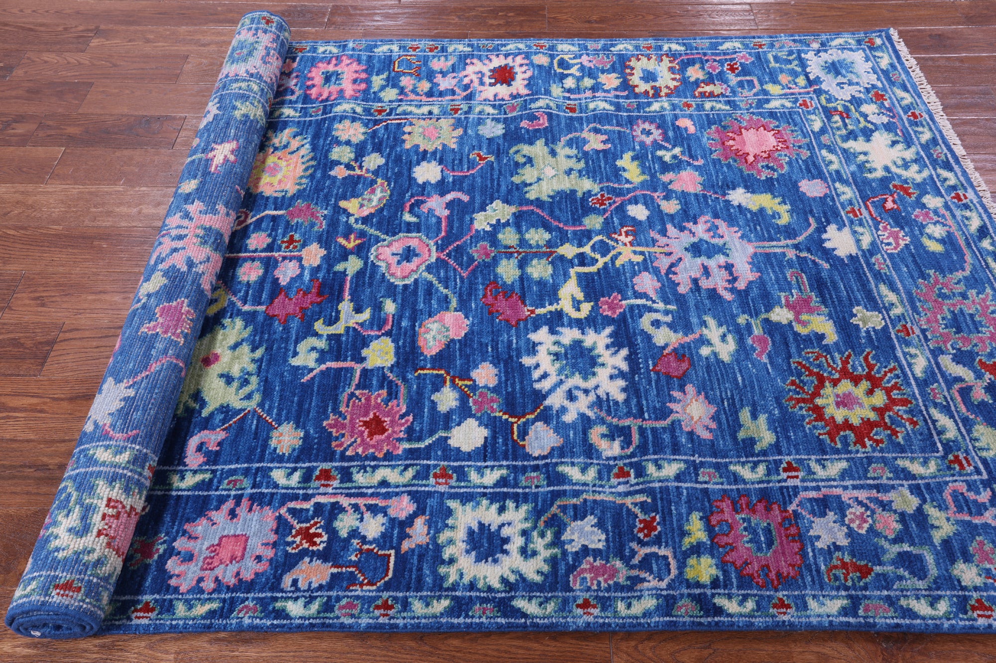 Blue Turkish Oushak Hand Knotted Wool Rug - 5' 0" X 8' 0" - Golden Nile