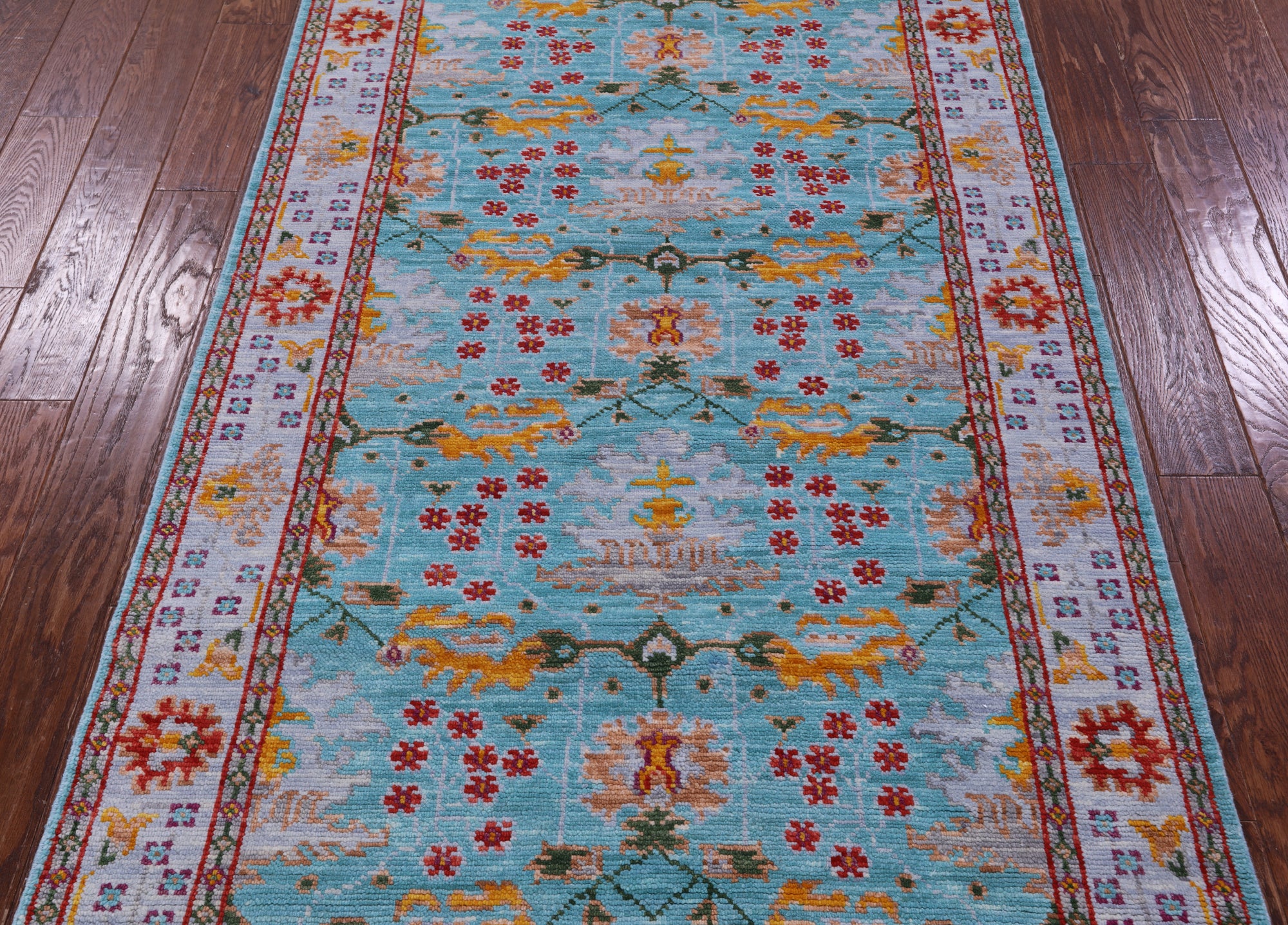 Blue Turkish Oushak Hand Knotted Wool Runner Rug - 4' 1" X 11' 11" - Golden Nile