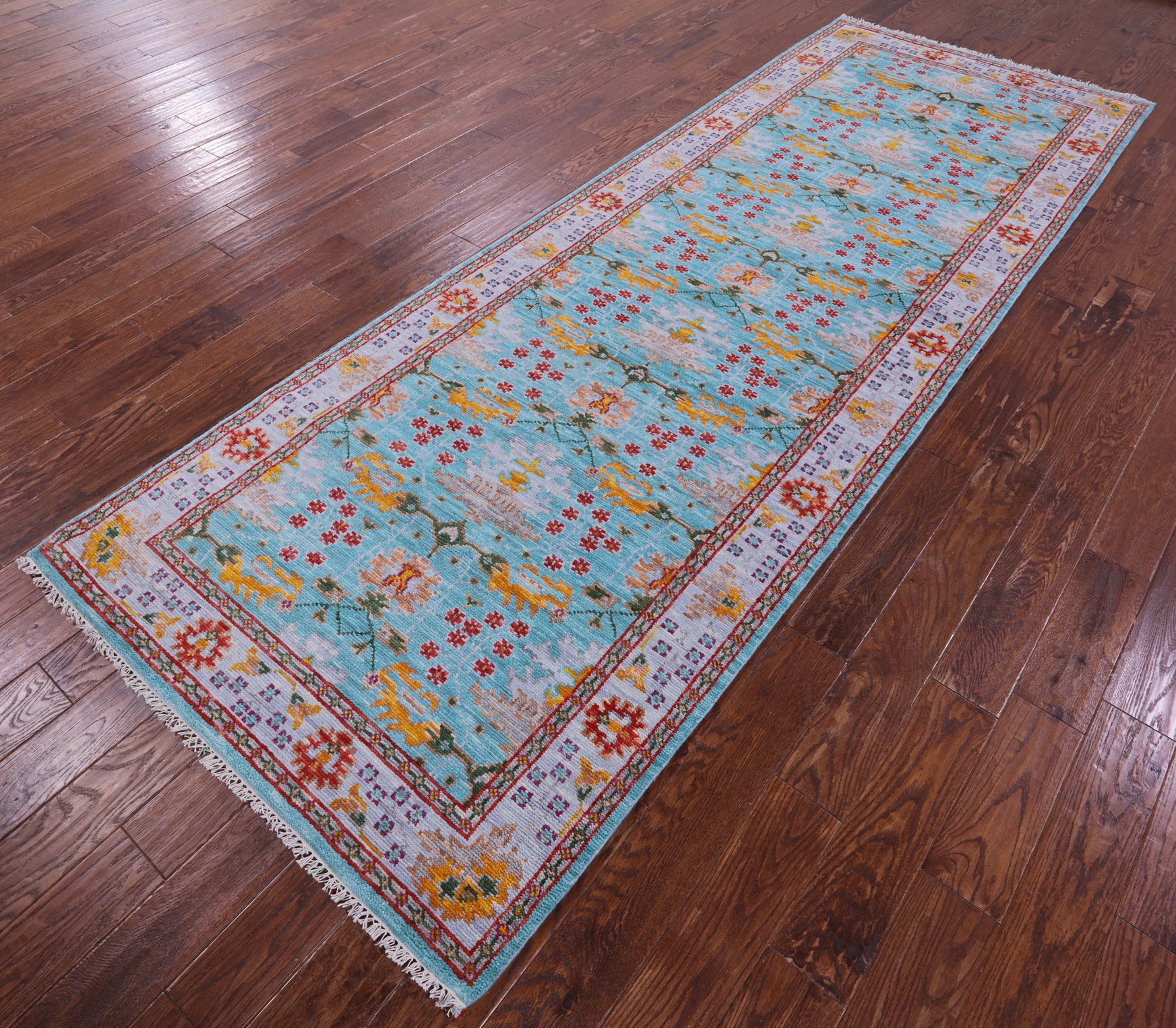 Blue Turkish Oushak Hand Knotted Wool Runner Rug - 4' 1" X 11' 11" - Golden Nile