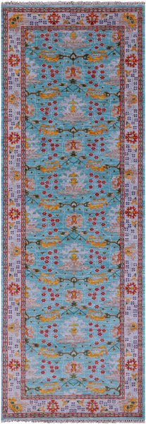 Blue Turkish Oushak Hand Knotted Wool Runner Rug - 4' 1" X 11' 11" - Golden Nile