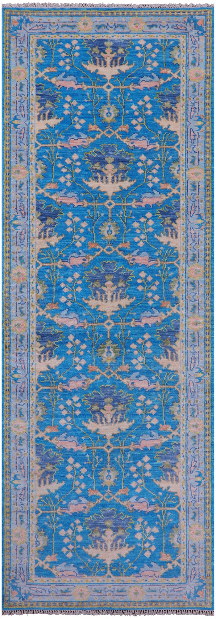 Blue Turkish Oushak Hand Knotted Wool Runner Rug - 4' 0" X 12' 0" - Golden Nile