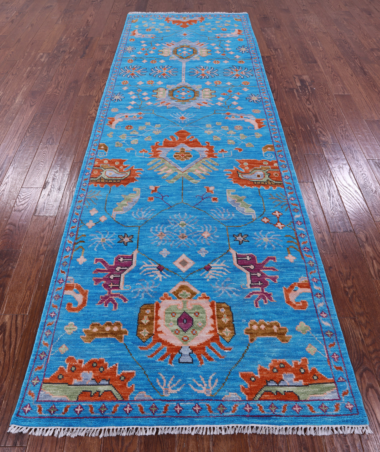 Blue Heriz Serapi Hand Knotted Wool Runner Rug - 4' 2" X 12' 1" - Golden Nile