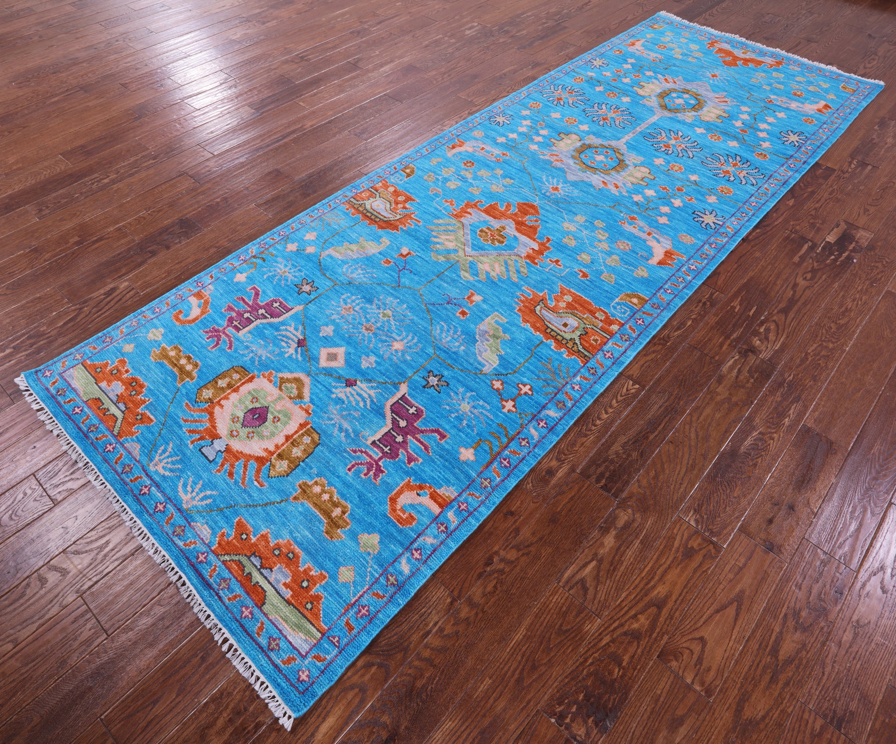 Blue Heriz Serapi Hand Knotted Wool Runner Rug - 4' 2" X 12' 1" - Golden Nile
