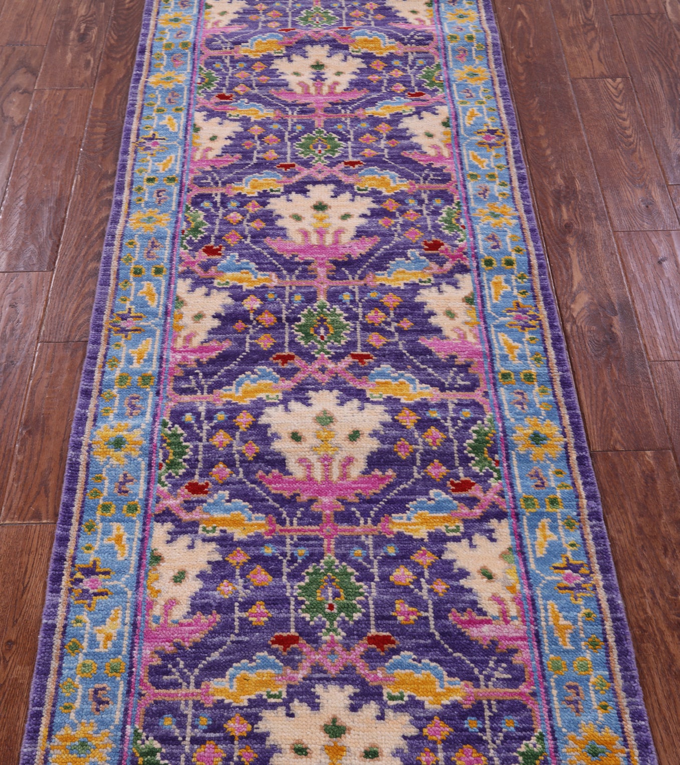 Purple Turkish Oushak Hand Knotted Wool Runner Rug - 2' 7" X 16' 0" - Golden Nile