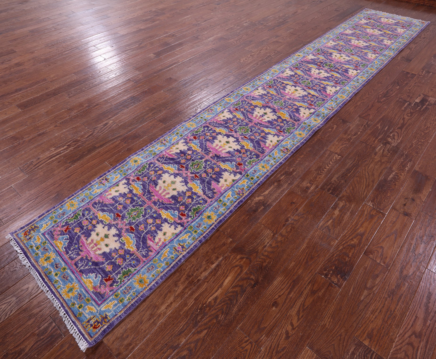 Purple Turkish Oushak Hand Knotted Wool Runner Rug - 2' 7" X 16' 0" - Golden Nile
