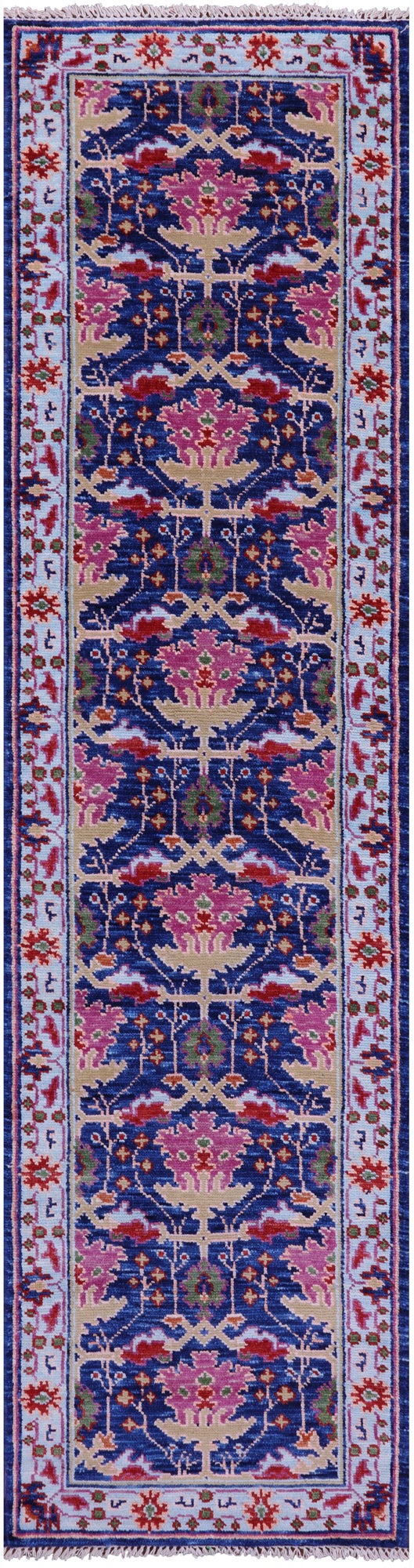 Blue Turkish Oushak Hand Knotted Wool Runner Rug - 2' 8" X 10' 4" - Golden Nile