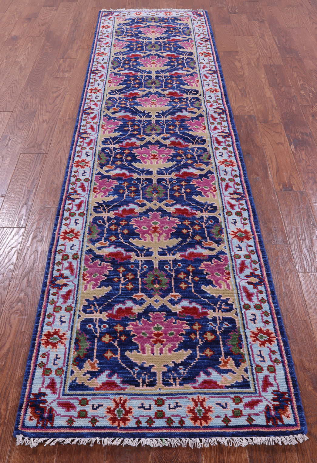 Blue Turkish Oushak Hand Knotted Wool Runner Rug - 2' 8" X 10' 4" - Golden Nile