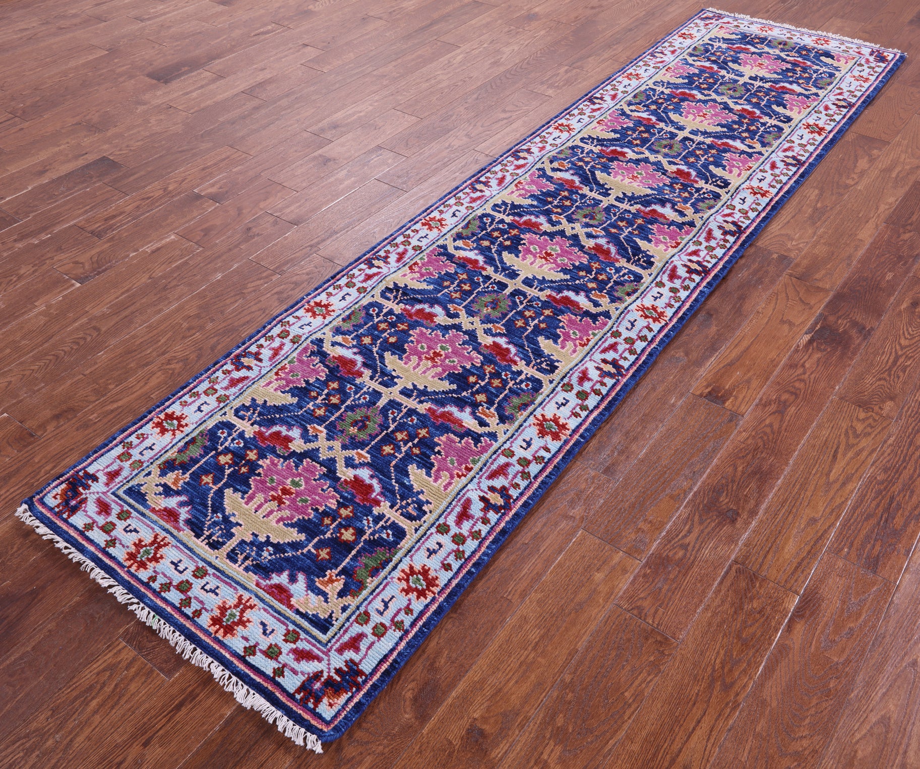 Blue Turkish Oushak Hand Knotted Wool Runner Rug - 2' 8" X 10' 4" - Golden Nile
