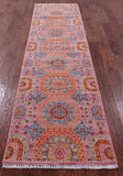 Pink Geometric Persian Mamluk Hand Knotted Wool Runner Rug - 2' 7" X 10' 1" - Golden Nile