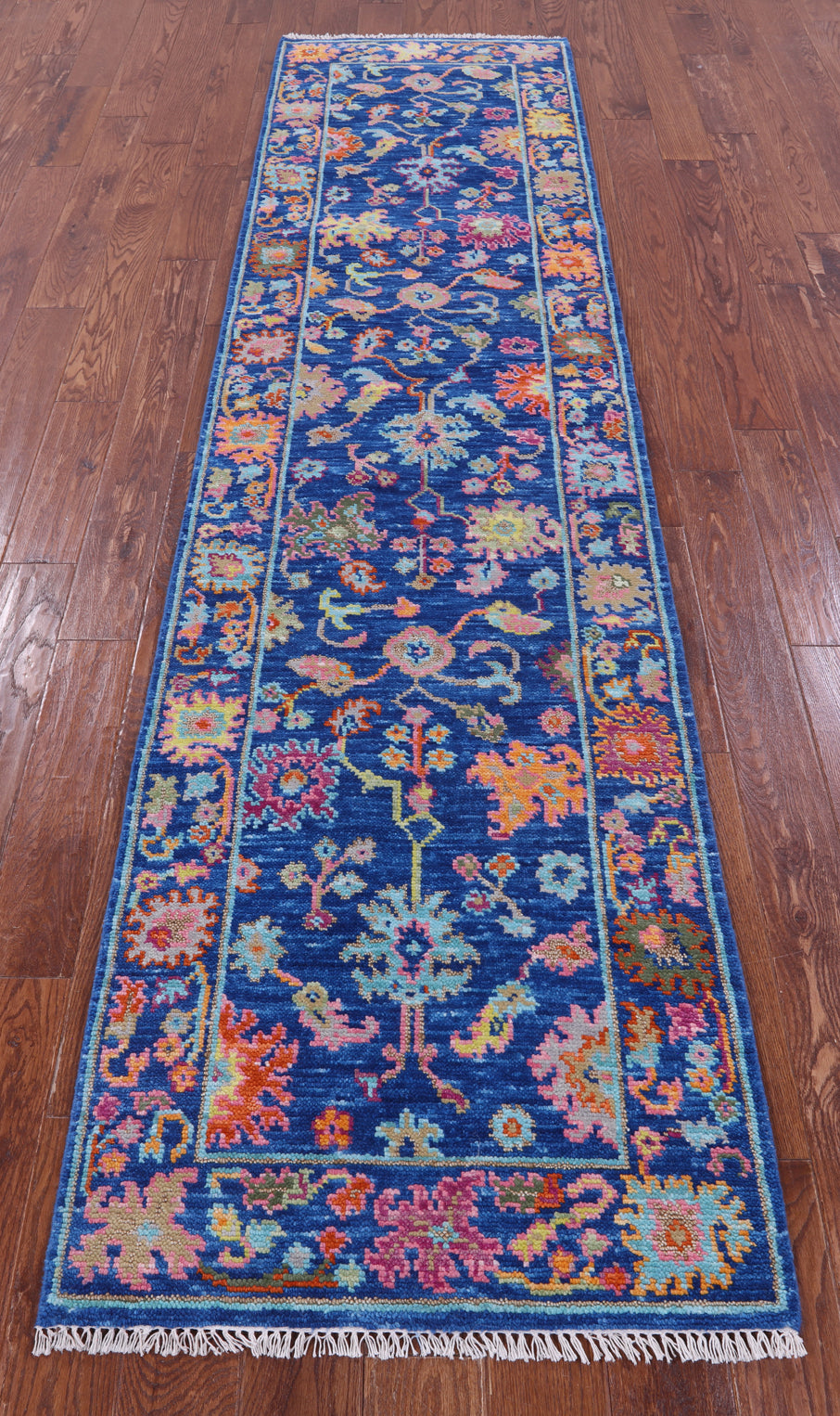 Blue Turkish Oushak Hand Knotted Wool Runner Rug - 2' 8" X 10' 5" - Golden Nile