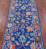Blue Turkish Oushak Hand Knotted Wool Runner Rug - 2' 8" X 10' 5" - Golden Nile