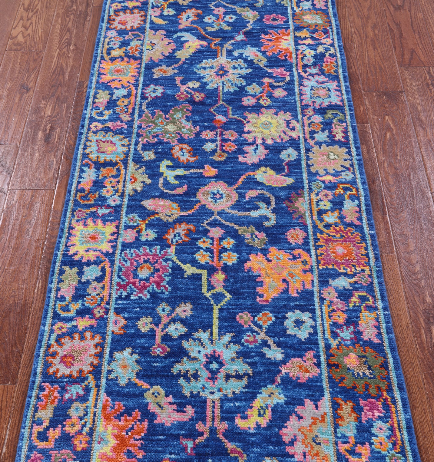 Blue Turkish Oushak Hand Knotted Wool Runner Rug - 2' 8" X 10' 5" - Golden Nile