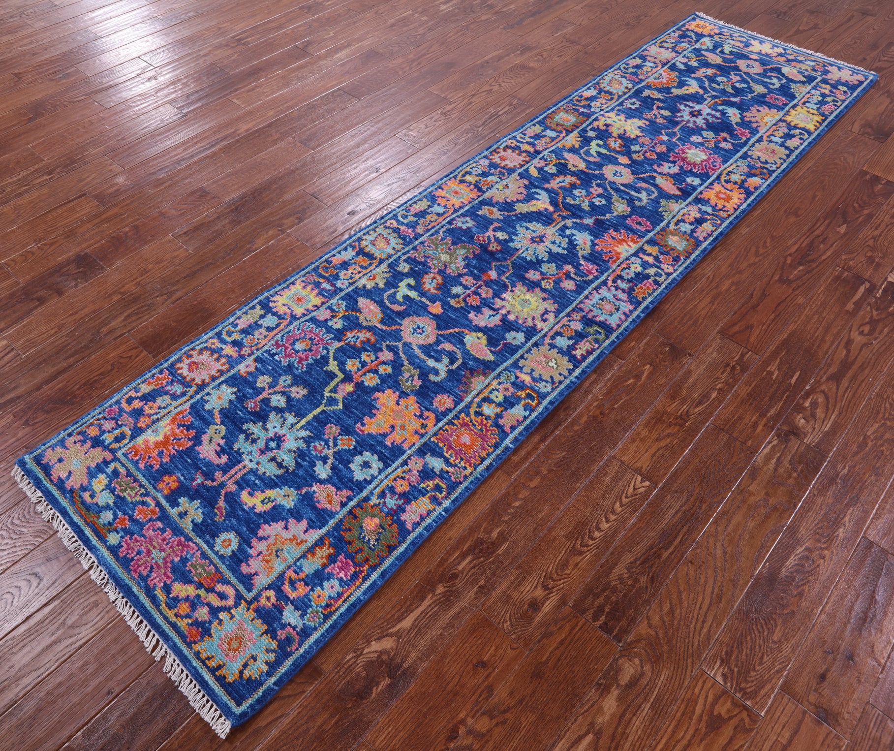 Blue Turkish Oushak Hand Knotted Wool Runner Rug - 2' 8" X 10' 5" - Golden Nile