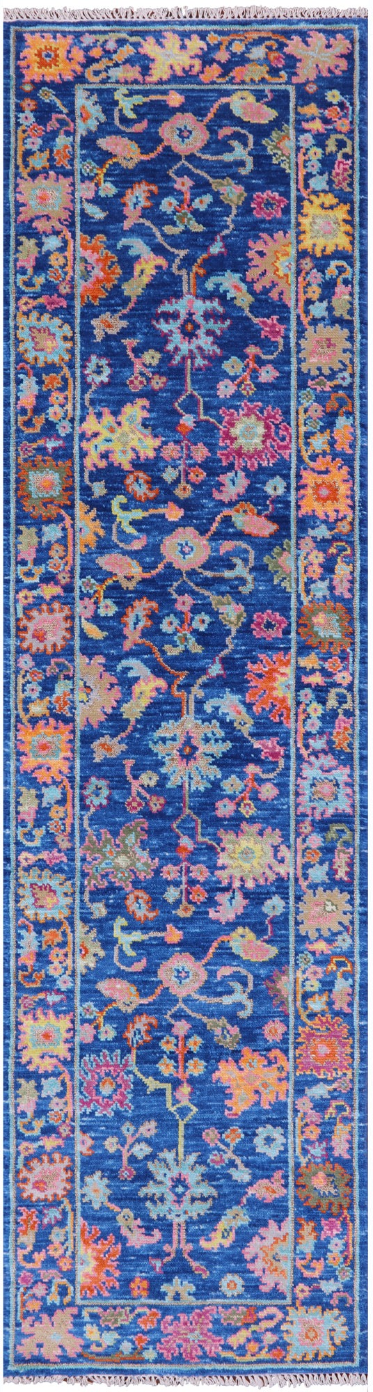Blue Turkish Oushak Hand Knotted Wool Runner Rug - 2' 8" X 10' 5" - Golden Nile