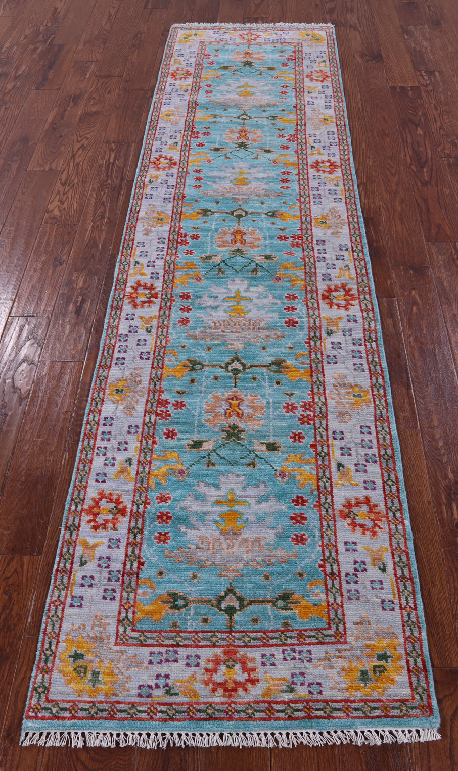 Blue Turkish Oushak Handmade Wool Runner Rug - 2' 7" X 9' 11" - Golden Nile