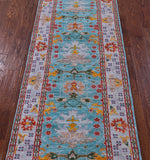 Blue Turkish Oushak Handmade Wool Runner Rug - 2' 7" X 9' 11" - Golden Nile