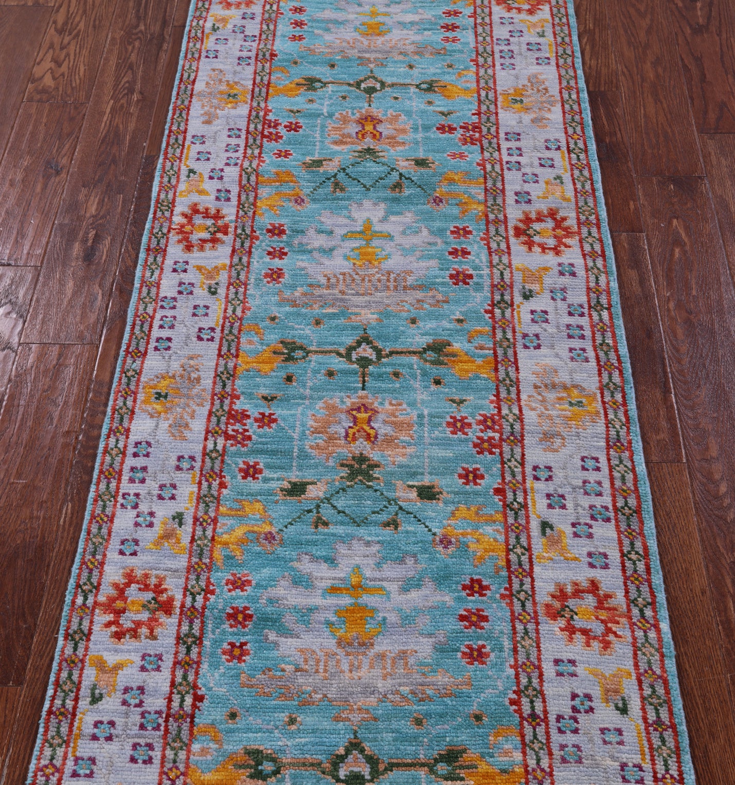 Blue Turkish Oushak Handmade Wool Runner Rug - 2' 7" X 9' 11" - Golden Nile