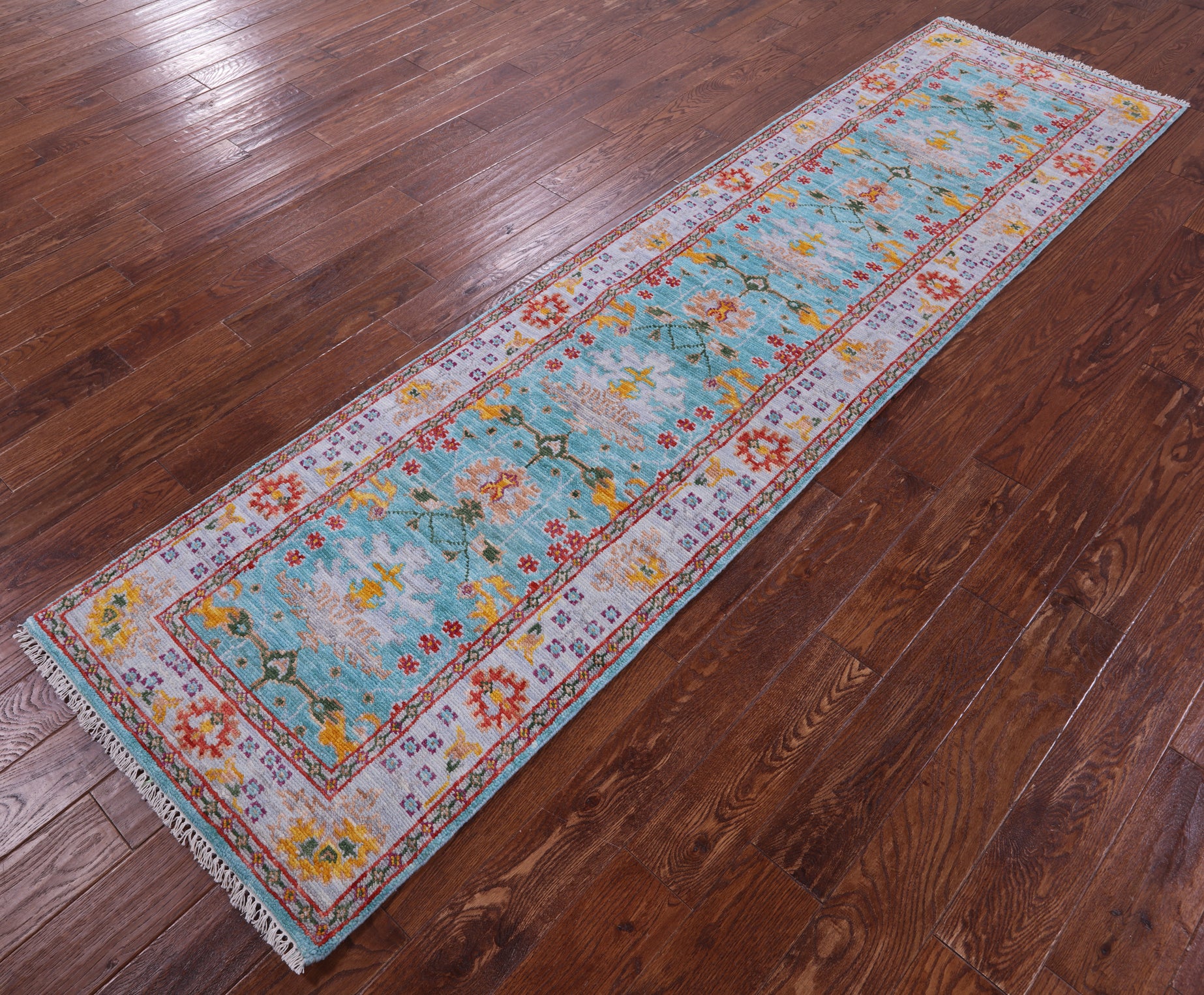 Blue Turkish Oushak Handmade Wool Runner Rug - 2' 7" X 9' 11" - Golden Nile