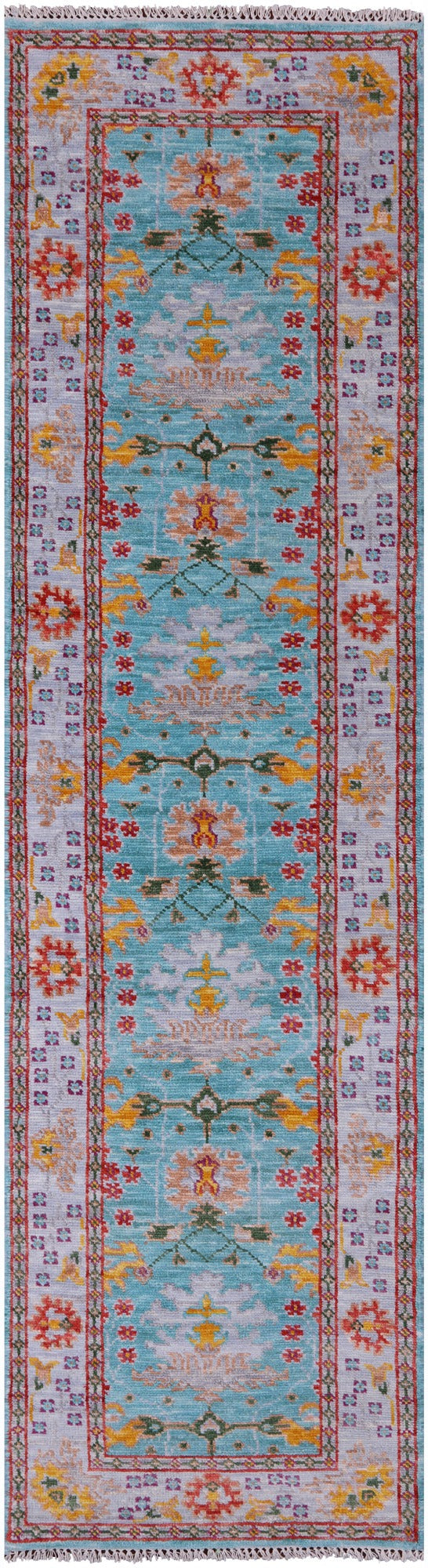 Blue Turkish Oushak Handmade Wool Runner Rug - 2' 7" X 9' 11" - Golden Nile