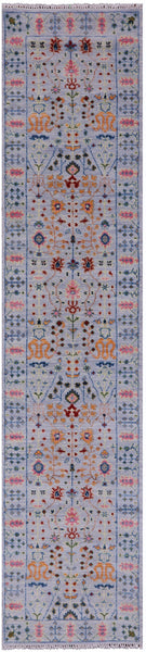 Turkish Oushak Hand Knotted Wool Runner Rug - 2' 7" X 12' 2" - Golden Nile