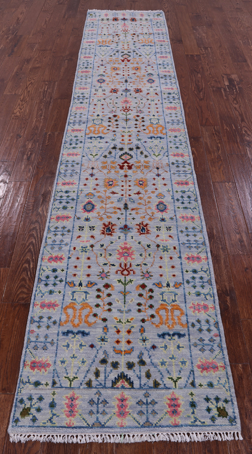 Turkish Oushak Hand Knotted Wool Runner Rug - 2' 7" X 12' 2" - Golden Nile