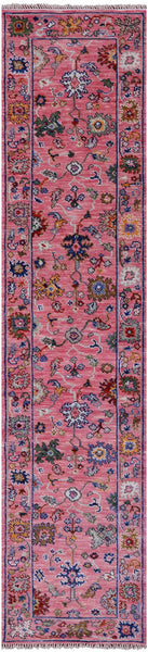 Pink Turkish Oushak Hand Knotted Wool Runner Rug - 2' 8" X 11' 11" - Golden Nile
