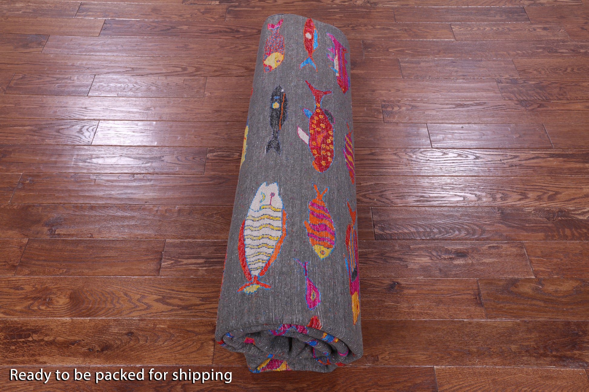 Grey Fish Design Persian Gabbeh Handmade Wool & Silk Rug - 8' 1" X 9' 10" - Golden Nile