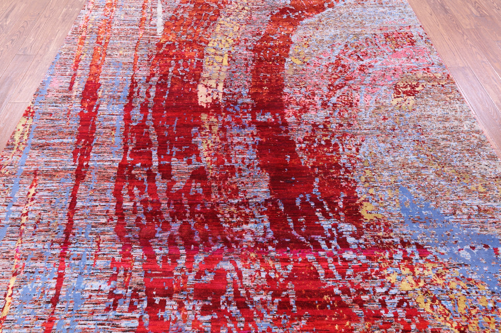 Abstract Contemporary Hand Knotted Wool & Silk Rug - 7' 11" X 10' 0" - Golden Nile