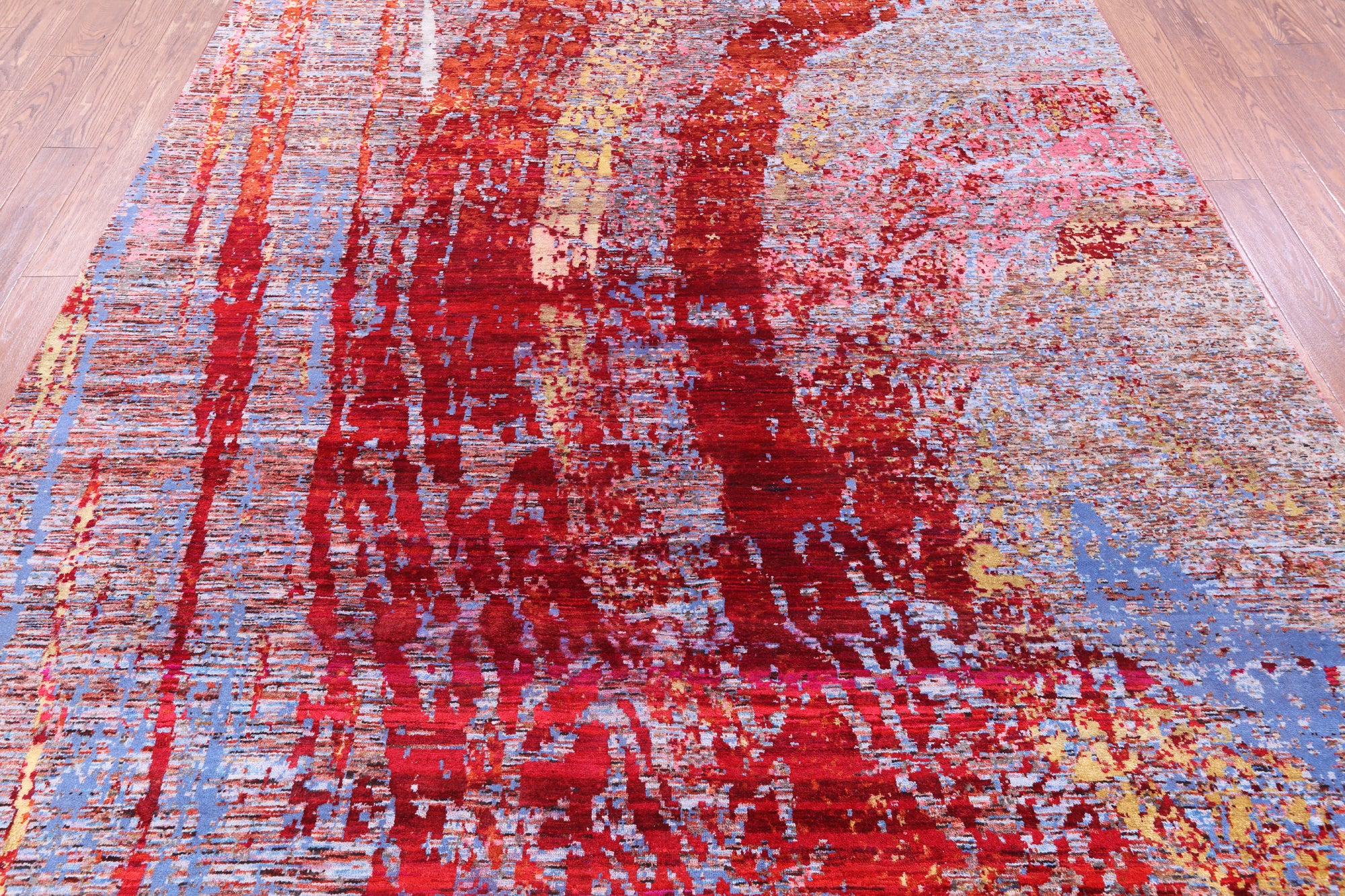 Abstract Contemporary Hand Knotted Wool & Silk Rug - 7' 11" X 10' 0" - Golden Nile