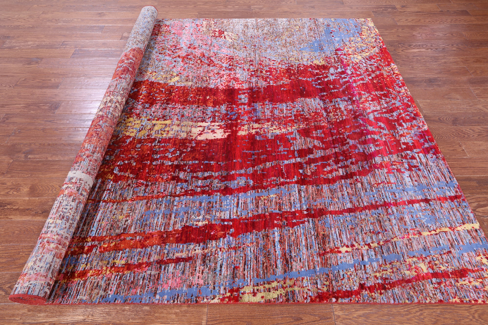 Abstract Contemporary Hand Knotted Wool & Silk Rug - 7' 11" X 10' 0" - Golden Nile