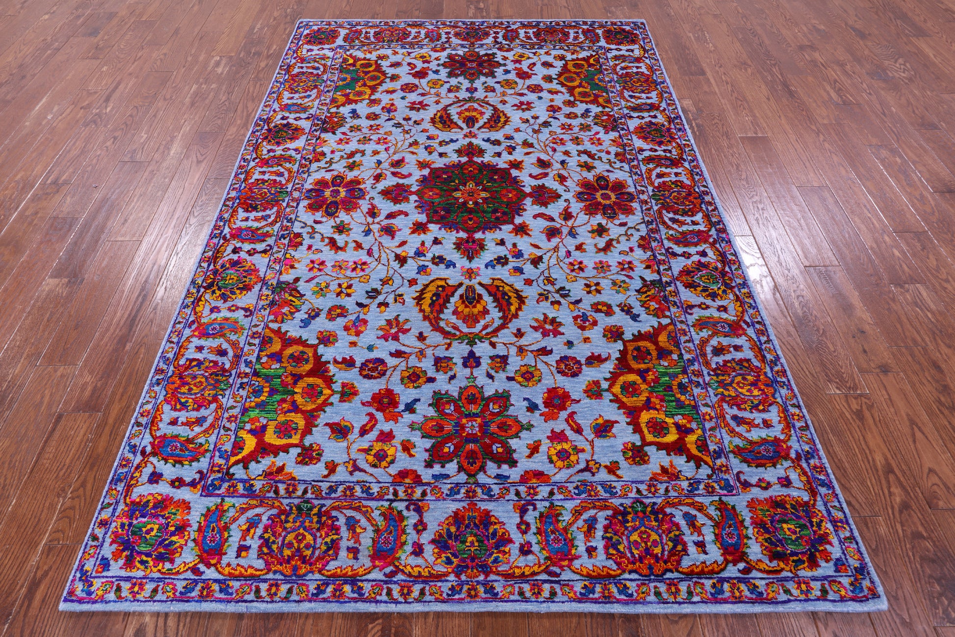 Blue Persian Tabriz Hand Knotted Wool & Silk Rug - 6' 1" X 9' 2" - Golden Nile