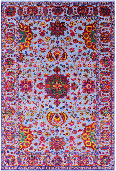 Blue Persian Tabriz Hand Knotted Wool & Silk Rug - 6' 1" X 9' 2" - Golden Nile