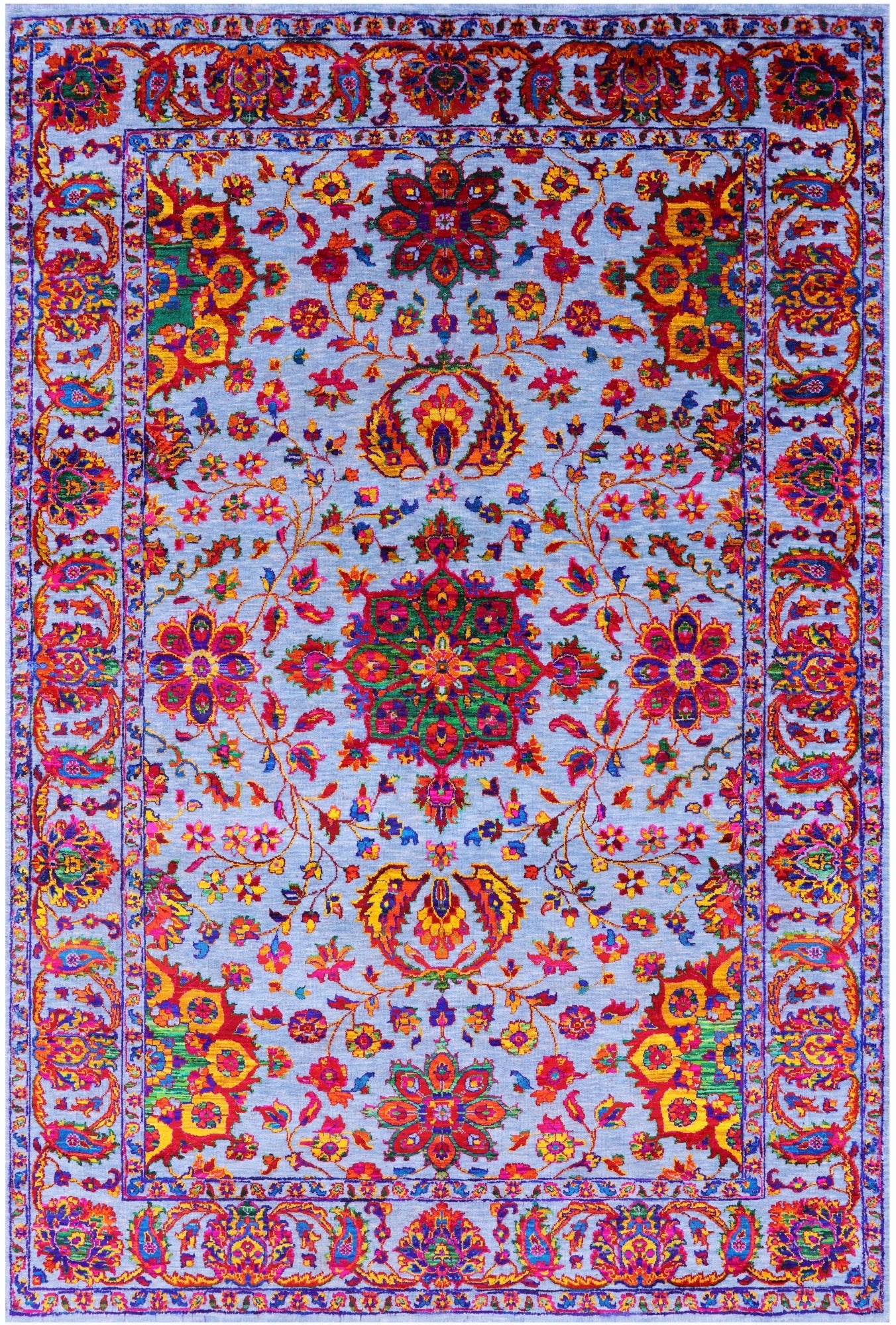 Blue Persian Tabriz Hand Knotted Wool & Silk Rug - 6' 1" X 9' 2" - Golden Nile
