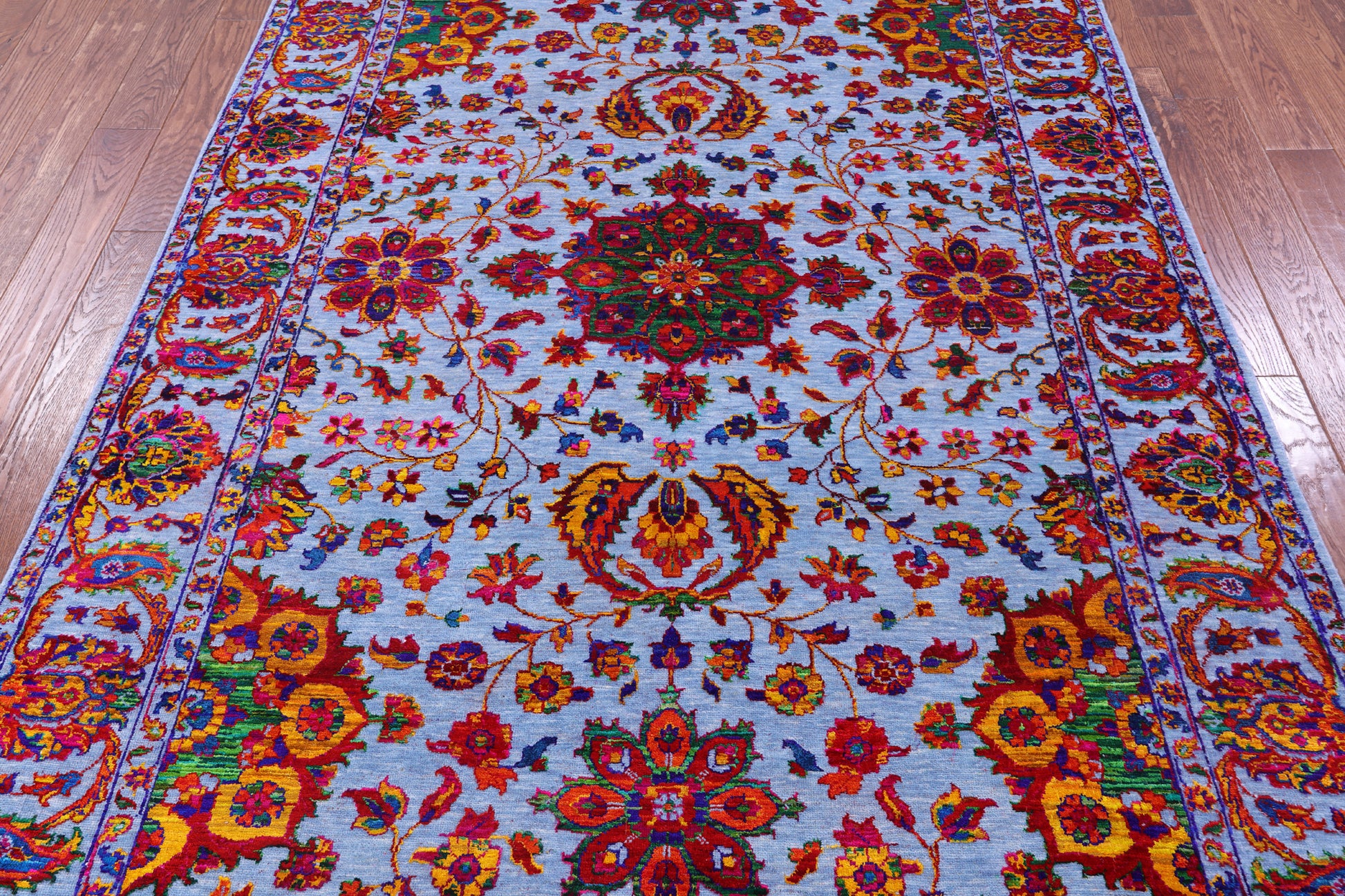Blue Persian Tabriz Hand Knotted Wool & Silk Rug - 6' 1" X 9' 2" - Golden Nile