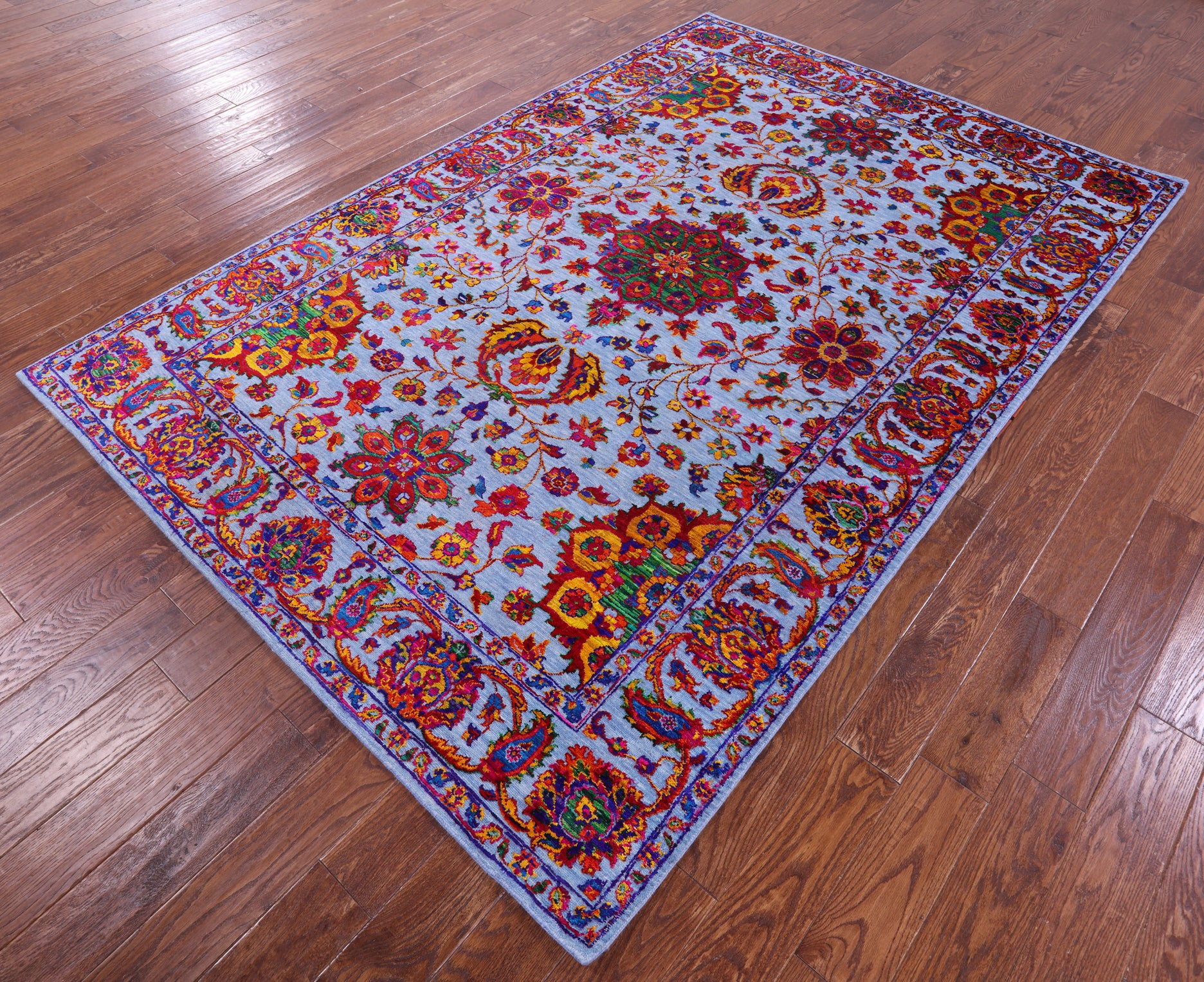 Blue Persian Tabriz Hand Knotted Wool & Silk Rug - 6' 1" X 9' 2" - Golden Nile