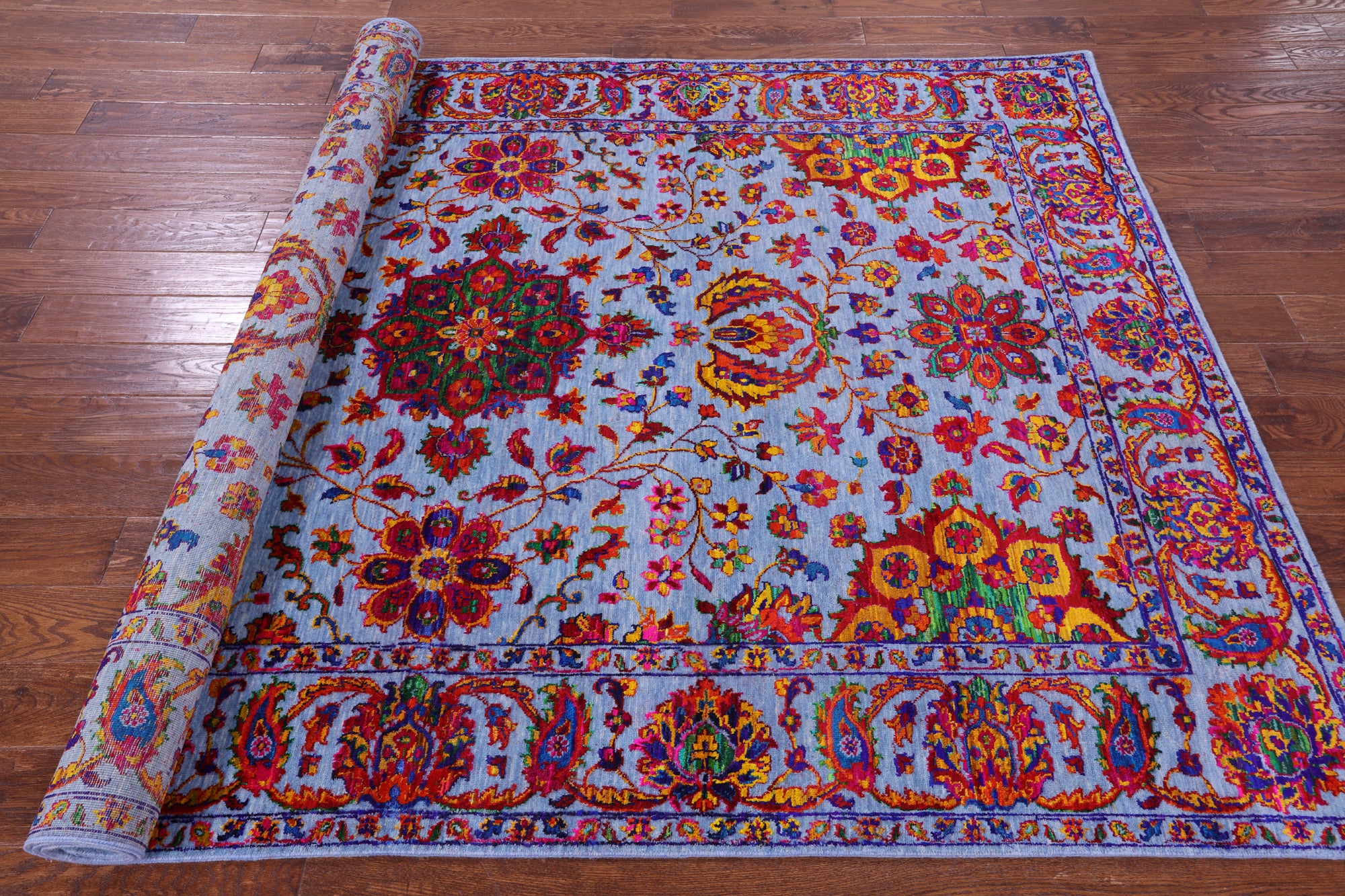 Blue Persian Tabriz Hand Knotted Wool & Silk Rug - 6' 1" X 9' 2" - Golden Nile