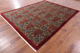 Red William Morris Hand Knotted Wool Area Rug - 7' 10" X 10' 1" - Golden Nile