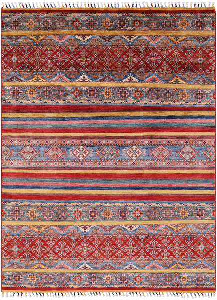 Tribal Khorjin Persian Gabbeh Hand Knotted Wool Rug - 5' 0" X 6' 7" - Golden Nile